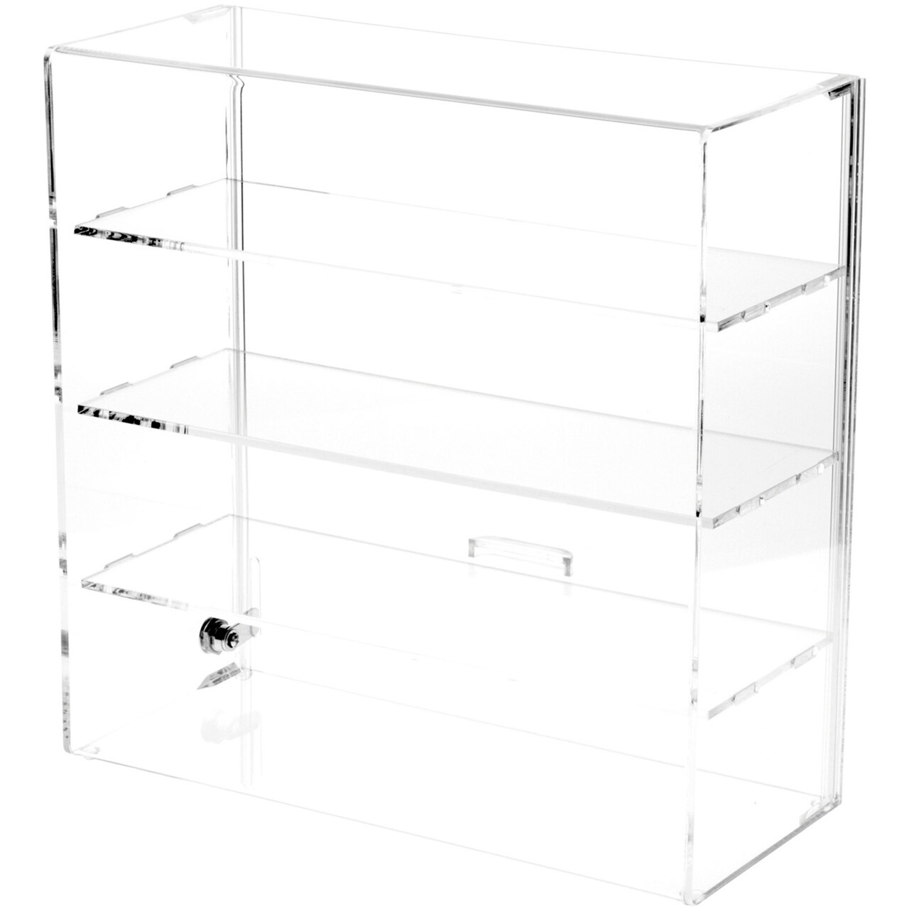 Plymor Clear Acrylic Locking Display Case with Sliding Back, 3 Shelves